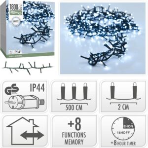 Valguskett 1800 LED külm valge 8 funktsiooni ja taimeriga