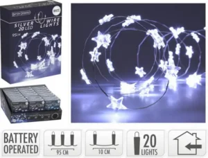 Valgusjuhe 20 LED tähtedega külm valge