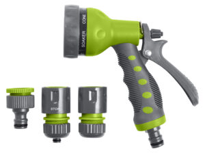 Kastmispüstol ja veevooliku ühenduste komplekt Grouw 1/2″ 5 osa roheline